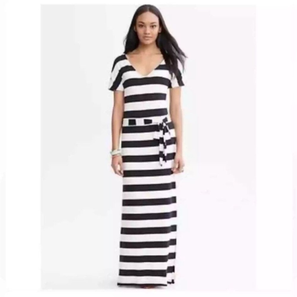 Navy blue and cream maxi dress